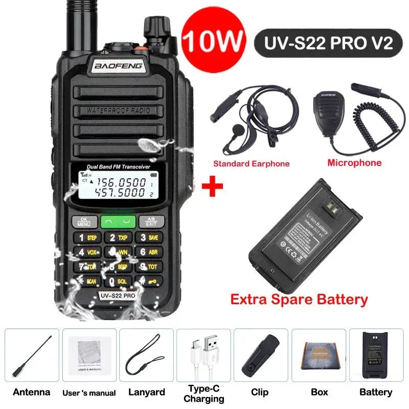 UV-S22 PRO V2 IP68 Waterproof Dual Band Ham Radio Walkie Talkie with 50KM Range (Upgraded UV9R UV5R Pro) - Trekker Essentials