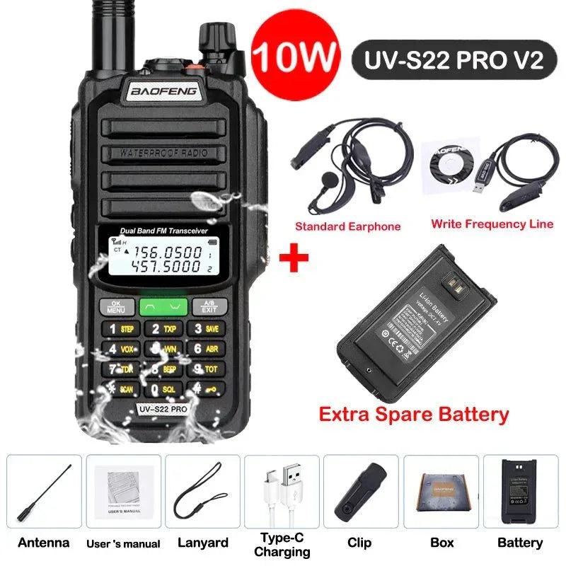 UV-S22 PRO V2 IP68 Waterproof Dual Band Ham Radio Walkie Talkie with 50KM Range (Upgraded UV9R UV5R Pro) - Trekker Essentials