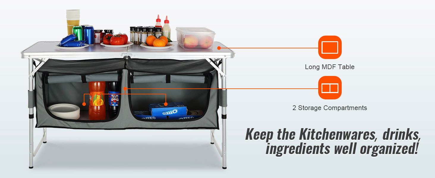 Adjustable Height Camping Kitchen Table – Portable Folding Table with Carry Bag for Outdoor Cooking