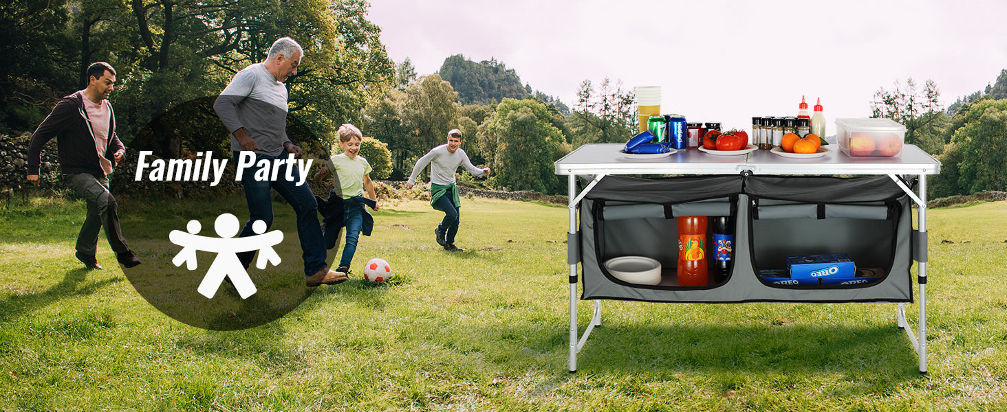 Adjustable Height Camping Kitchen Table – Portable Folding Table with Carry Bag for Outdoor Cooking