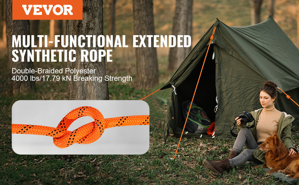 SucceBuy 120ft Dual-Weave Polyester Cord 3/8 1/2in 48-Strand Multi-Use Rope for Arborist Activities Outdoor Adventures Versatile Trekker Essentials