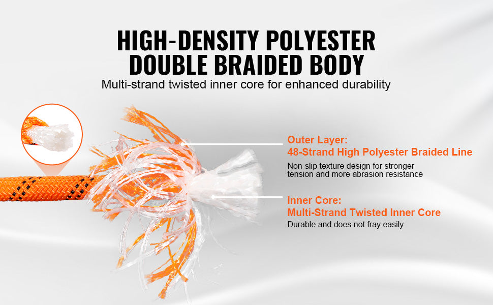SucceBuy 120ft Dual-Weave Polyester Cord 3/8 1/2in 48-Strand Multi-Use Rope for Arborist Activities Outdoor Adventures Versatile Trekker Essentials
