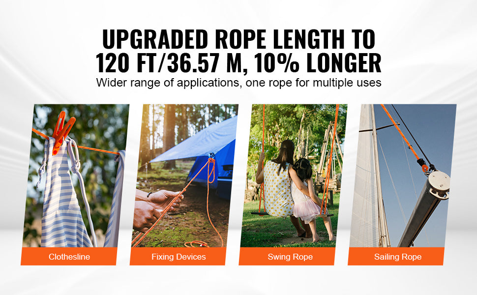 SucceBuy 120ft Dual-Weave Polyester Cord 3/8 1/2in 48-Strand Multi-Use Rope for Arborist Activities Outdoor Adventures Versatile Trekker Essentials