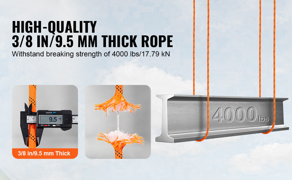 SucceBuy 120ft Dual-Weave Polyester Cord 3/8 1/2in 48-Strand Multi-Use Rope for Arborist Activities Outdoor Adventures Versatile Trekker Essentials
