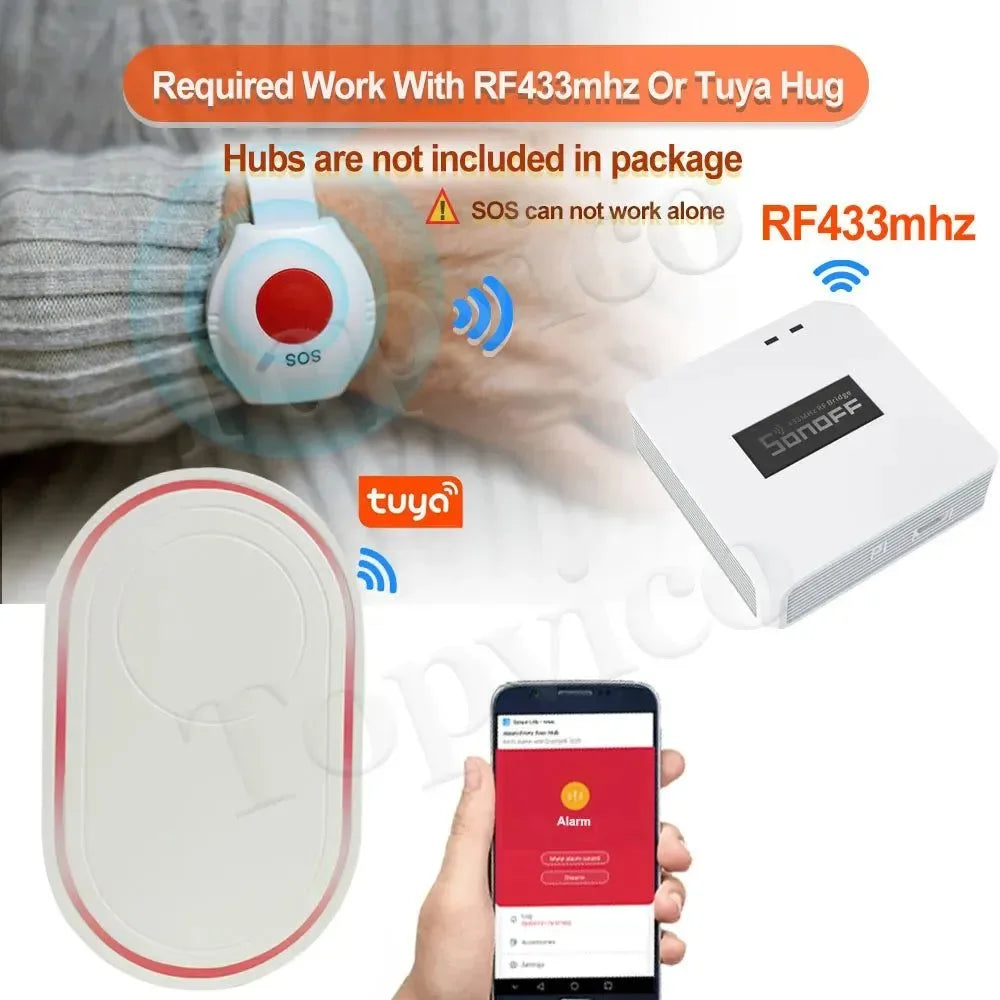 1 / 2pcs RF 433MHz Panic Button SOS Emergency Wristband for Elderly - Home Security Alarm System - Trekker Essentials