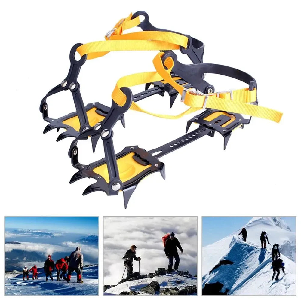 1 Pair Heavy-Duty Ice Crampons – 10-Tooth Stainless Steel Snow Grips with Adjustable Nylon Straps & Carry Bag for Hiking, Climbing, Fishing - Trekker Essentials