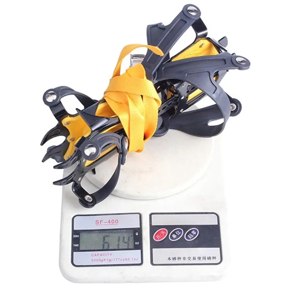1 Pair Heavy-Duty Ice Crampons – 10-Tooth Stainless Steel Snow Grips with Adjustable Nylon Straps & Carry Bag for Hiking, Climbing, Fishing - Trekker Essentials