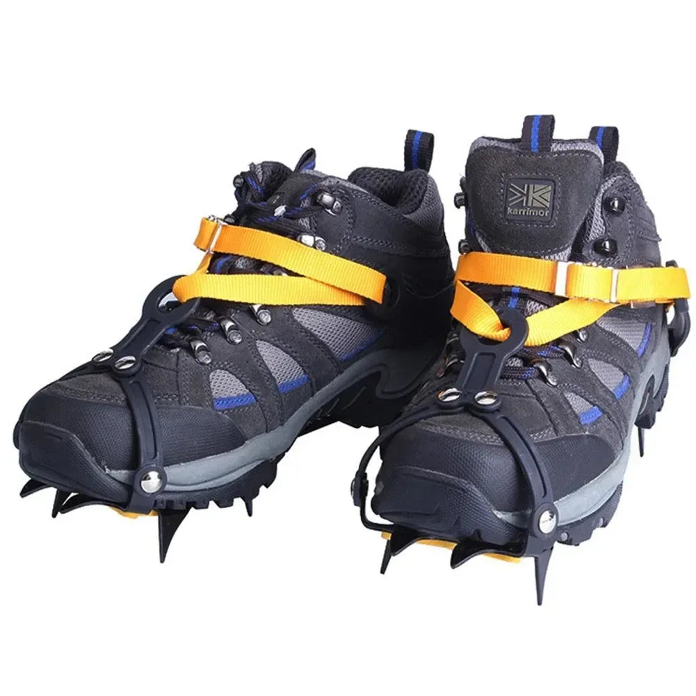 1 Pair Heavy-Duty Ice Crampons – 10-Tooth Stainless Steel Snow Grips with Adjustable Nylon Straps & Carry Bag for Hiking, Climbing, Fishing - Trekker Essentials