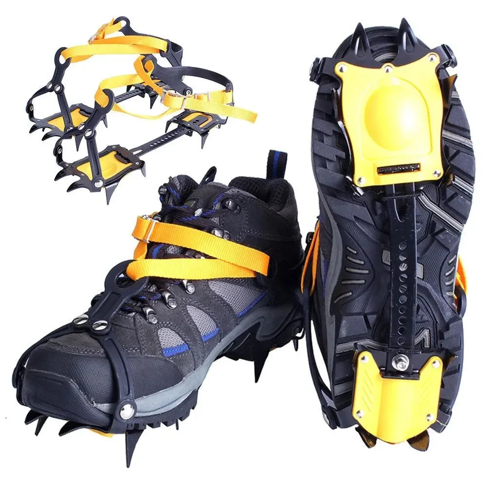 1 Pair Heavy-Duty Ice Crampons – 10-Tooth Stainless Steel Snow Grips with Adjustable Nylon Straps & Carry Bag for Hiking, Climbing, Fishing - Trekker Essentials