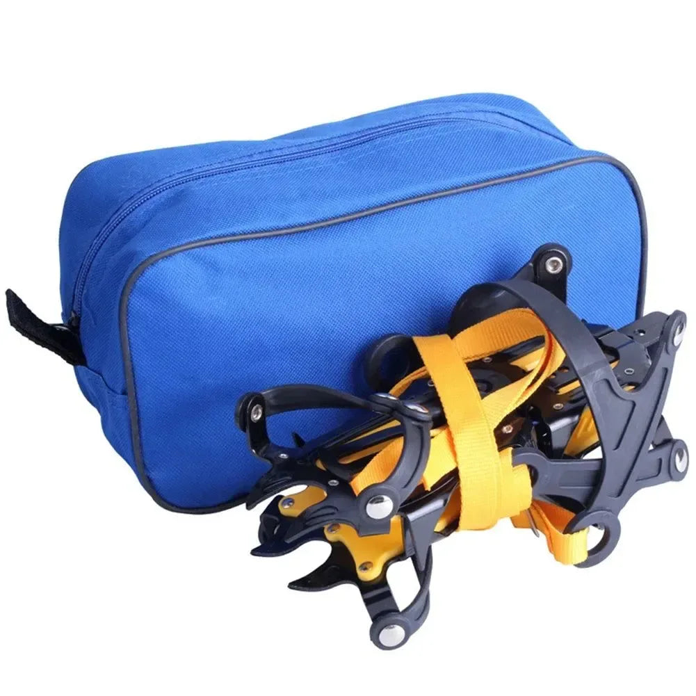 1 Pair Heavy-Duty Ice Crampons – 10-Tooth Stainless Steel Snow Grips with Adjustable Nylon Straps & Carry Bag for Hiking, Climbing, Fishing - Trekker Essentials