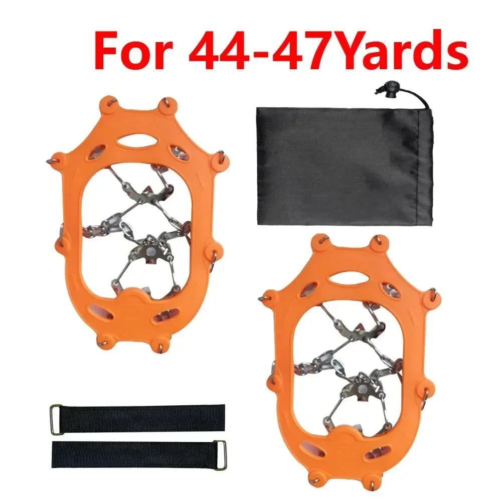 1 Pair Heavy-Duty Ice Crampons – 10-Tooth Stainless Steel Snow Grips with Adjustable Nylon Straps & Carry Bag for Hiking, Climbing, Fishing - Trekker Essentials