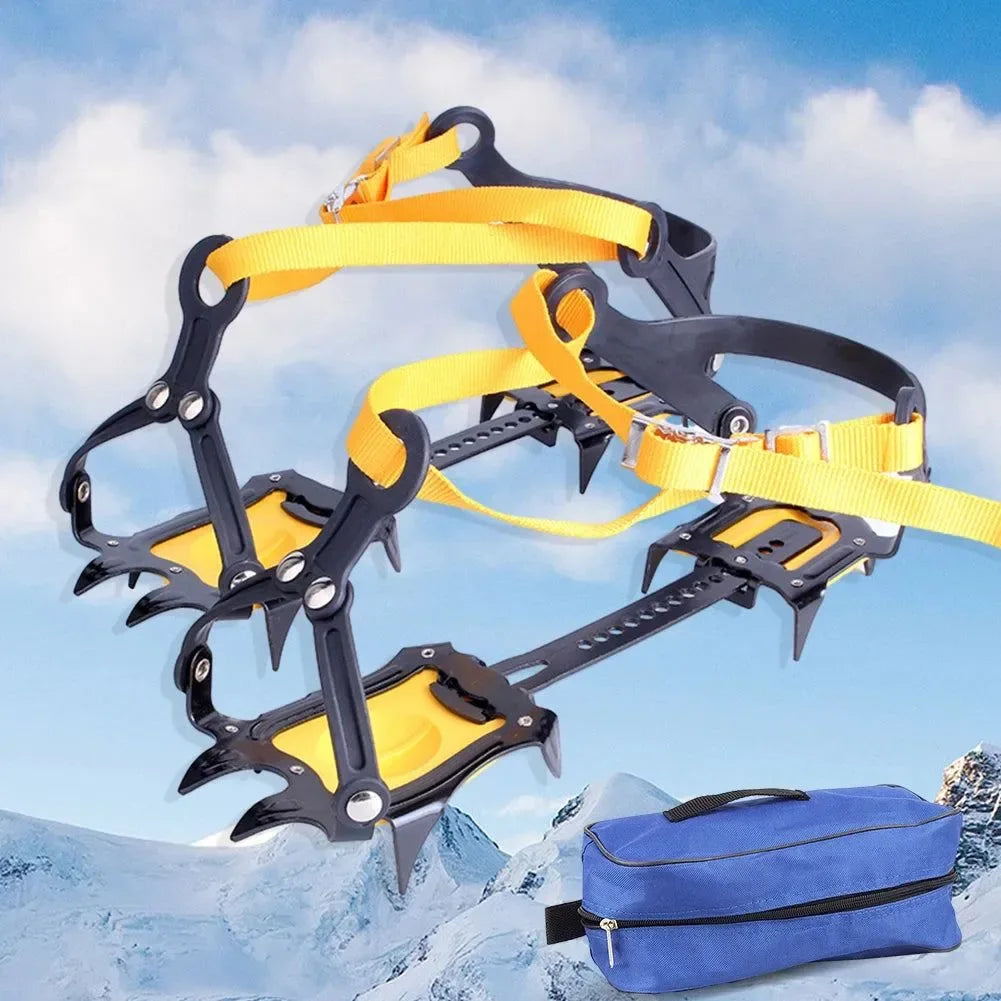 1 Pair Heavy-Duty Ice Crampons – 10-Tooth Stainless Steel Snow Grips with Adjustable Nylon Straps & Carry Bag for Hiking, Climbing, Fishing - Trekker Essentials