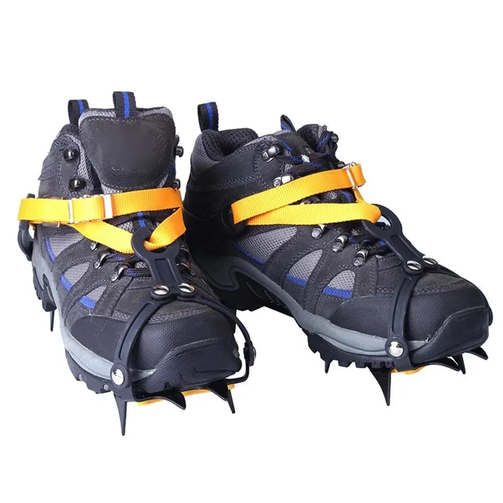 1 Pair Heavy-Duty Ice Crampons – 10-Tooth Stainless Steel Snow Grips with Adjustable Nylon Straps & Carry Bag for Hiking, Climbing, Fishing - Trekker Essentials