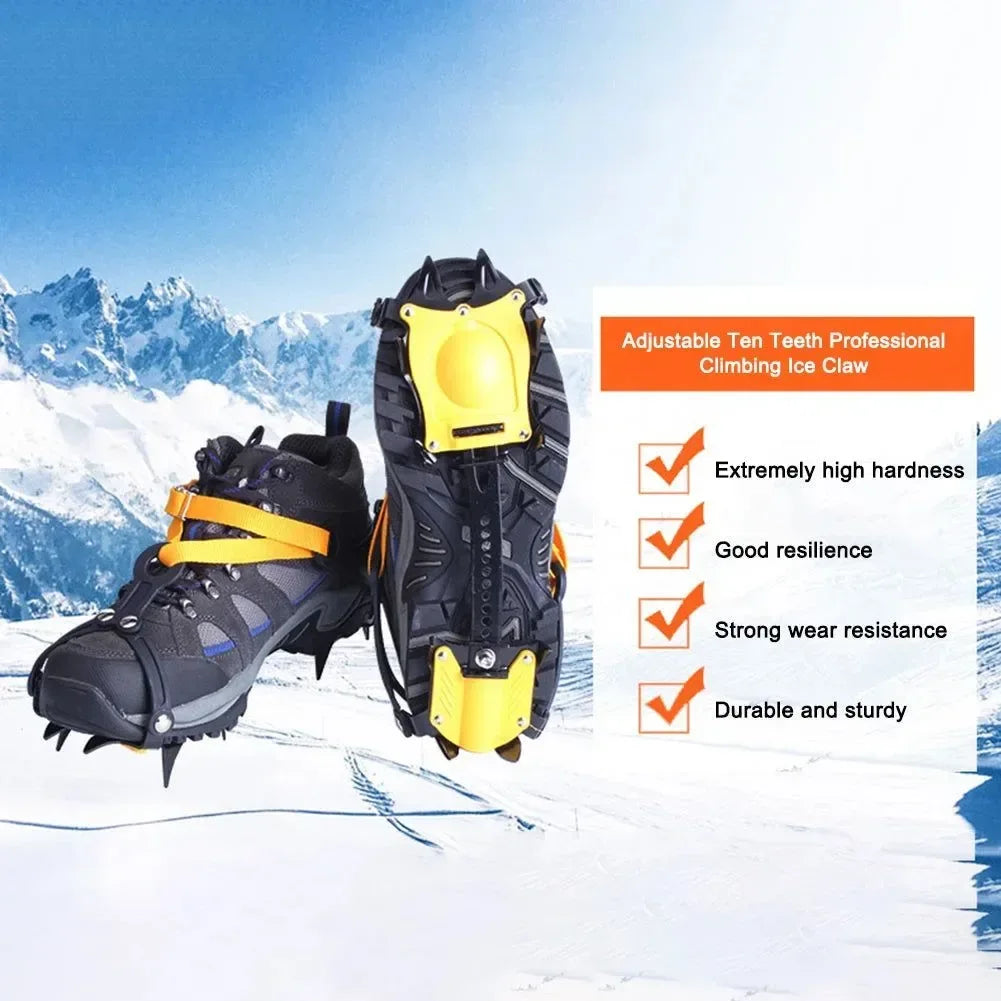 1 Pair Heavy-Duty Ice Crampons – 10-Tooth Stainless Steel Snow Grips with Adjustable Nylon Straps & Carry Bag for Hiking, Climbing, Fishing - Trekker Essentials