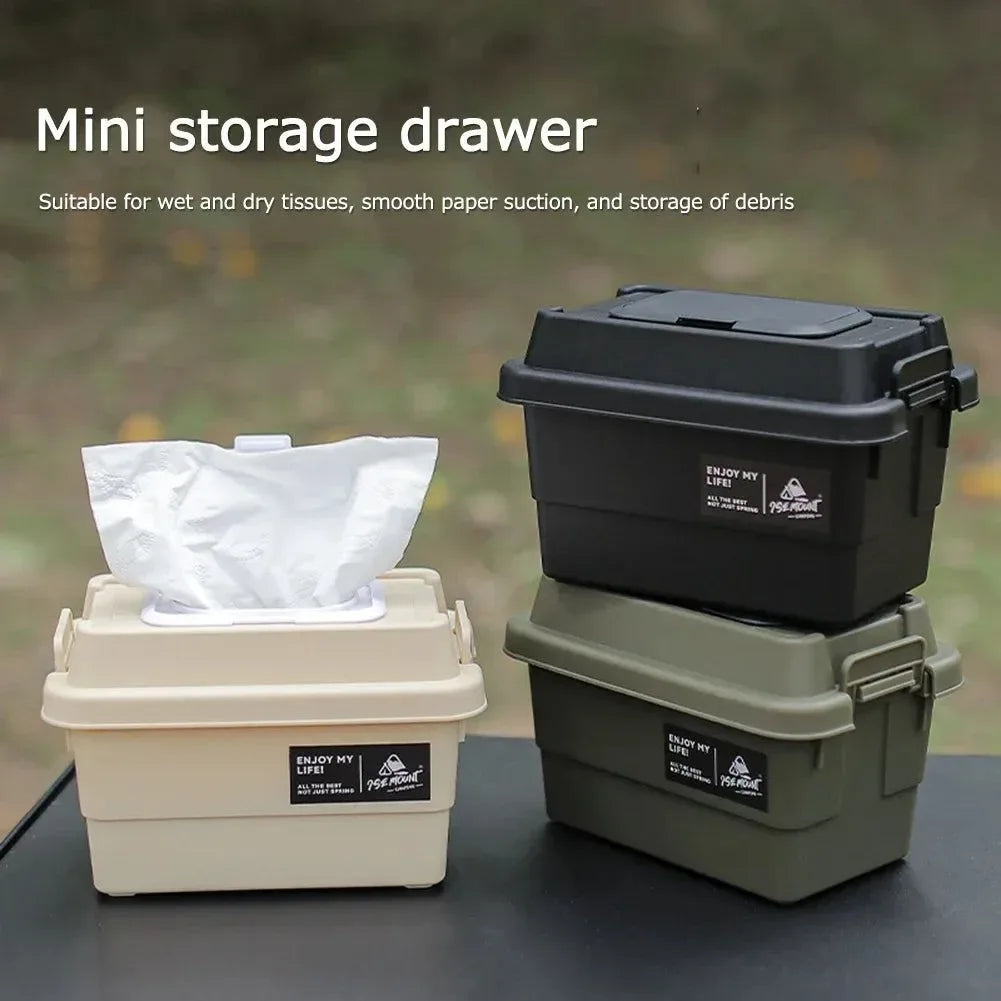 1.1L Outdoor Tissue Storage Box – Waterproof Camping Organizer for Napkins, Seasoning Bottles & Sundries (Army Green/Black/Beige) - Trekker Essentials