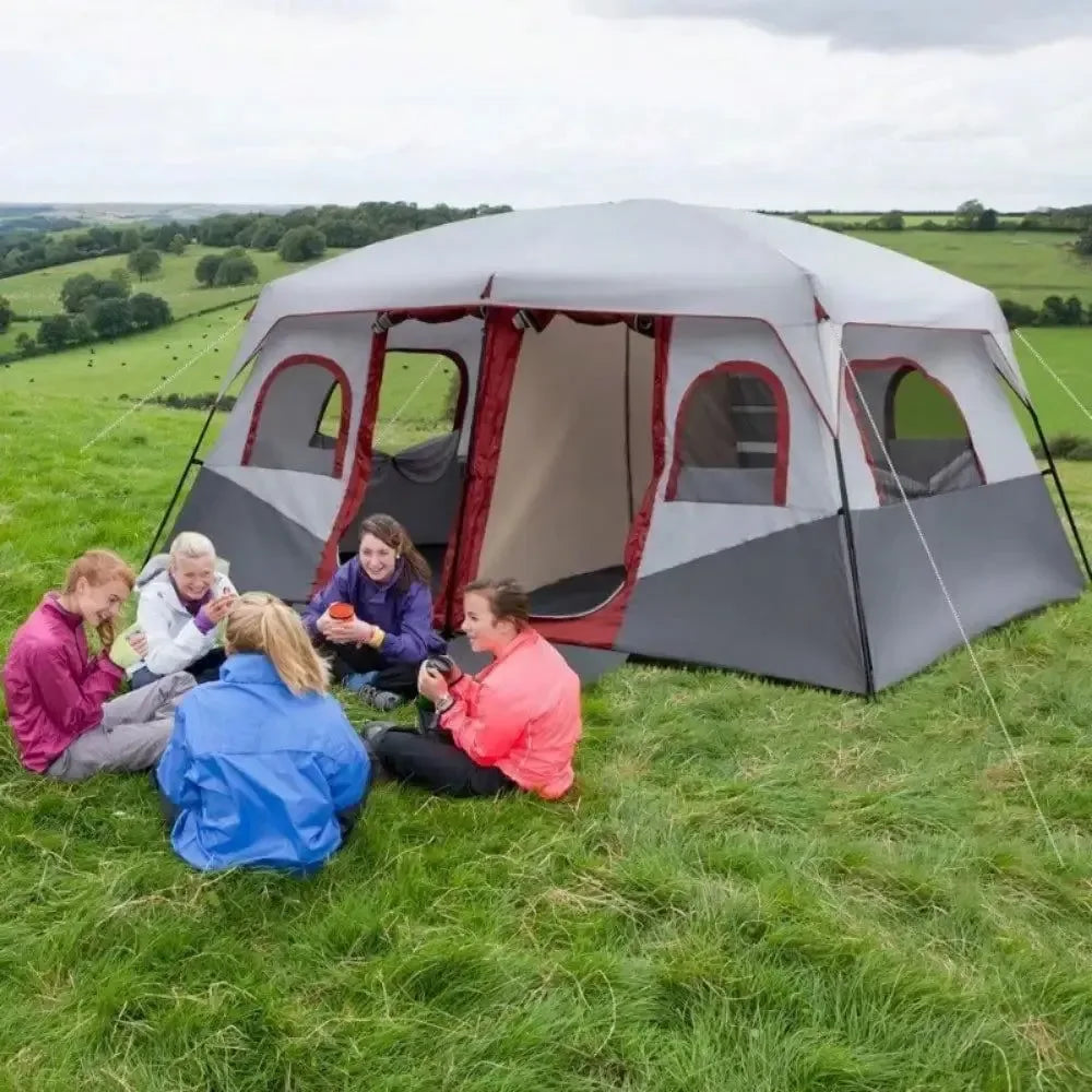 10-Person Family Camping Tent - 2-Room Waterproof Cabin Tent with Steel Frame for Outdoor Adventures - Trekker Essentials