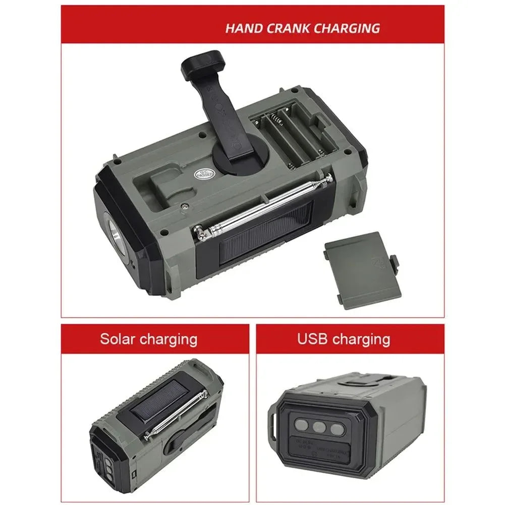 10000mAh Multifunction Solar Hand Crank Radio - USB Charging FM/AM/NOAA WB Weather Radio with Emergency Flashlight, SOS Alarm, and Power Bank - Trekker Essentials