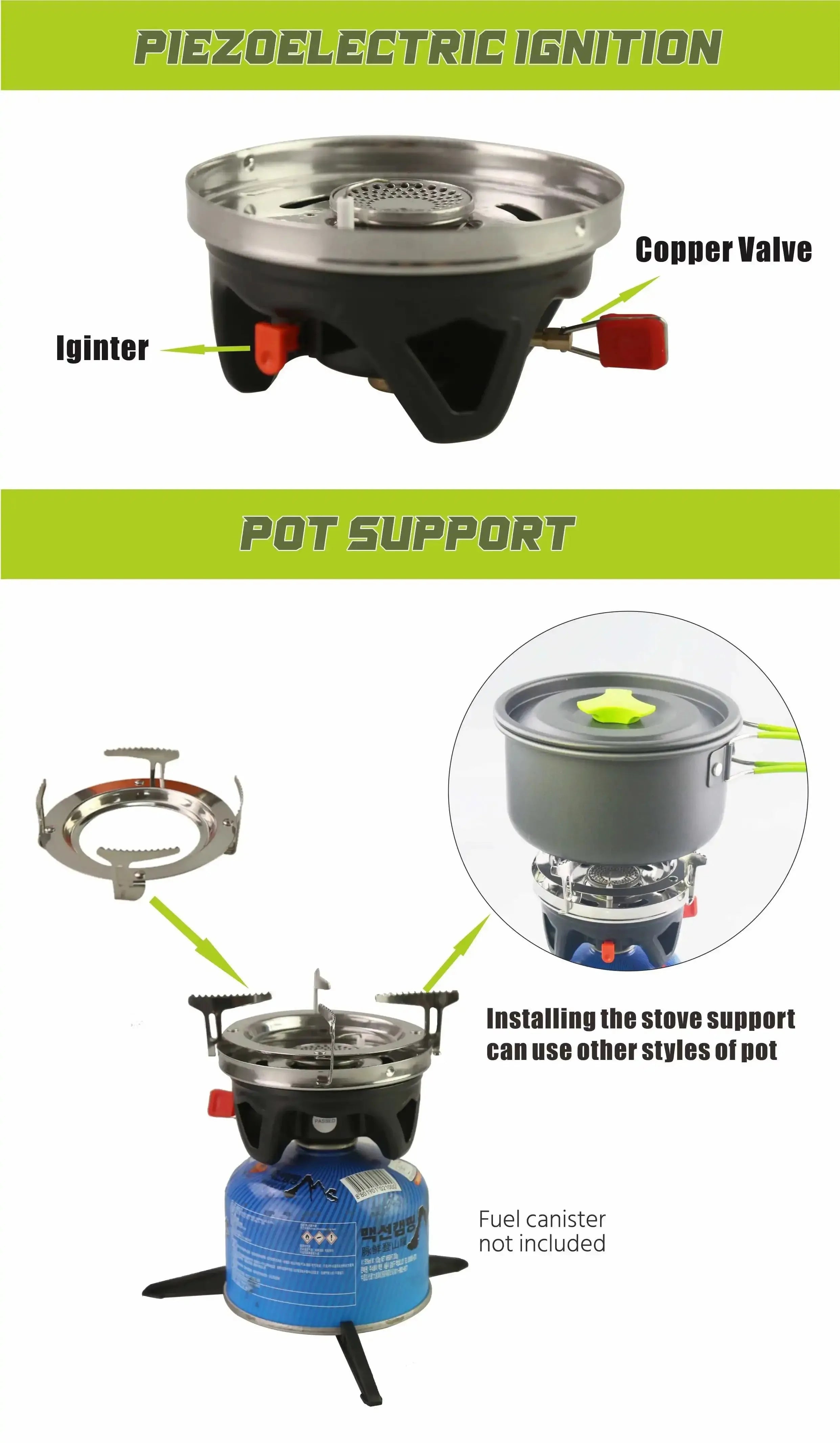 1000+500ml Dual-Pot Fast-Boil Camping Stove System with Ignition - Trekker Essentials