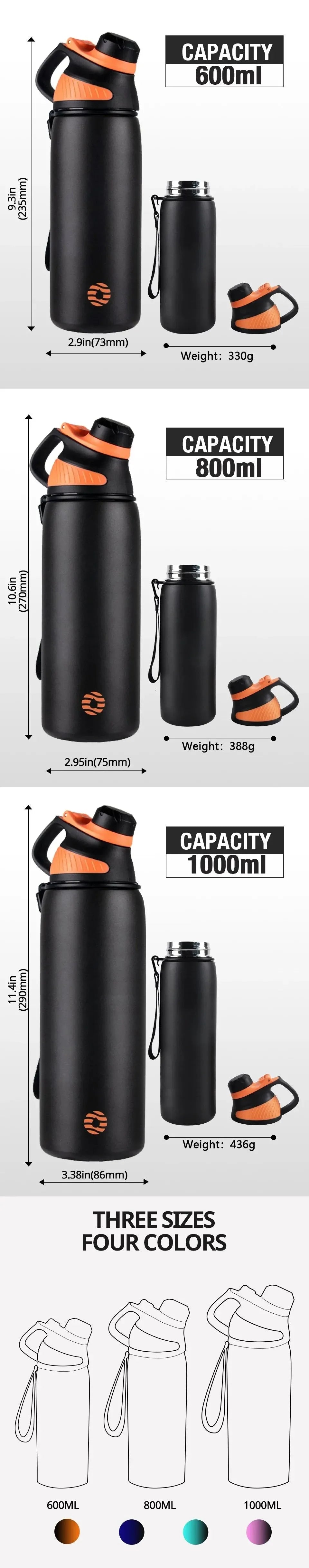 1000ml Stainless Steel Vacuum Flask | Magnetic Lid Insulated Water Bottle for Cycling & Outdoor Sports - Trekker Essentials