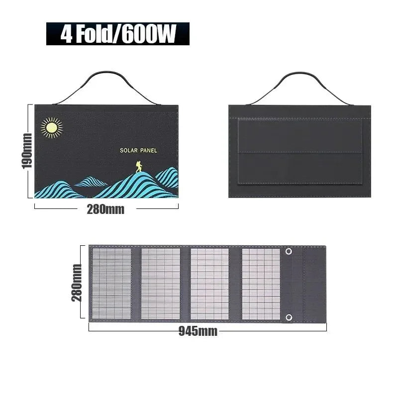 1000W Portable Folding Solar Panel with USB & DC Output – Outdoor Power Supply for Camping, Mobile Devices & Generators - Trekker Essentials