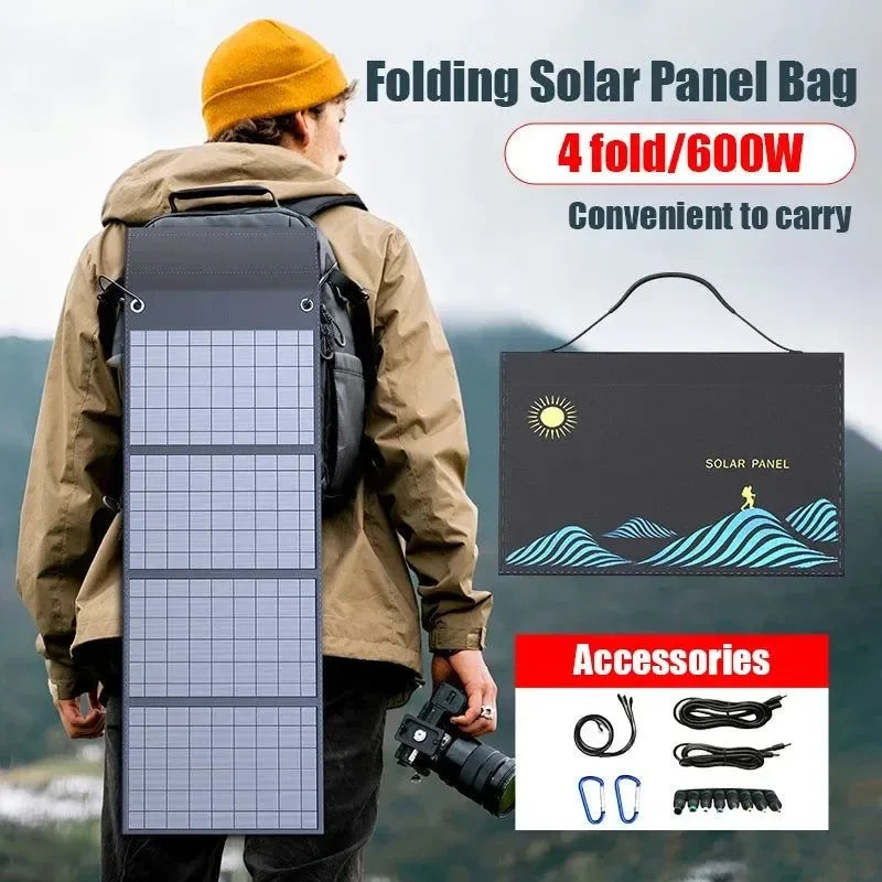 1000W Portable Folding Solar Panel with USB & DC Output – Outdoor Power Supply for Camping, Mobile Devices & Generators - Trekker Essentials