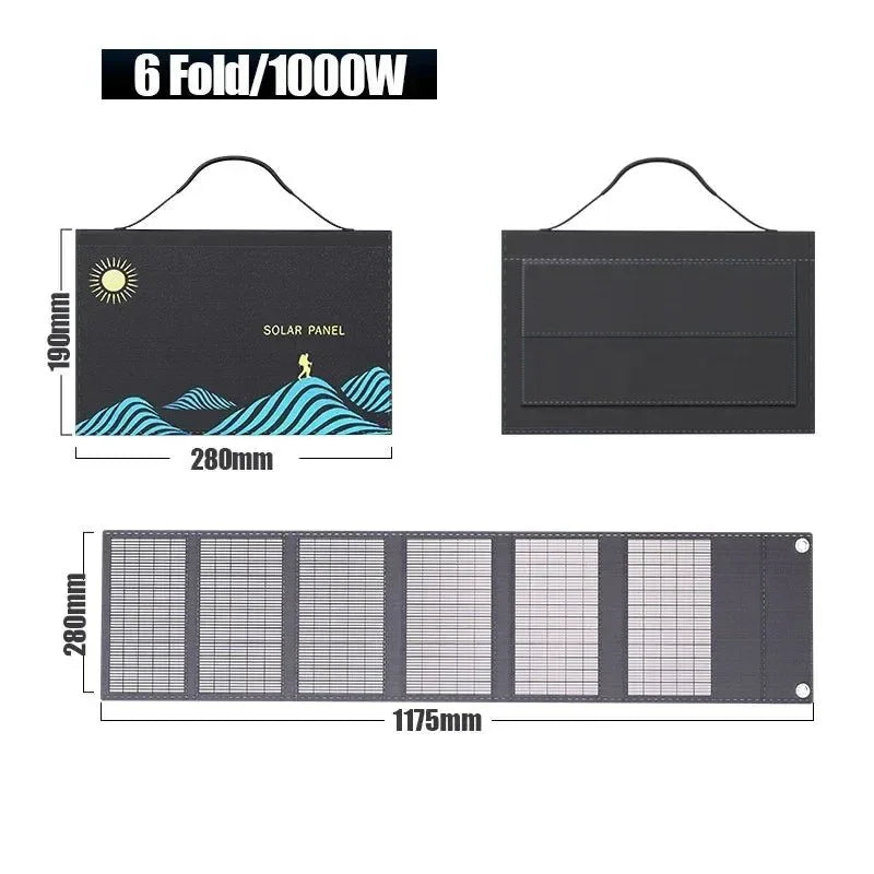 1000W Portable Folding Solar Panel with USB & DC Output – Outdoor Power Supply for Camping, Mobile Devices & Generators - Trekker Essentials