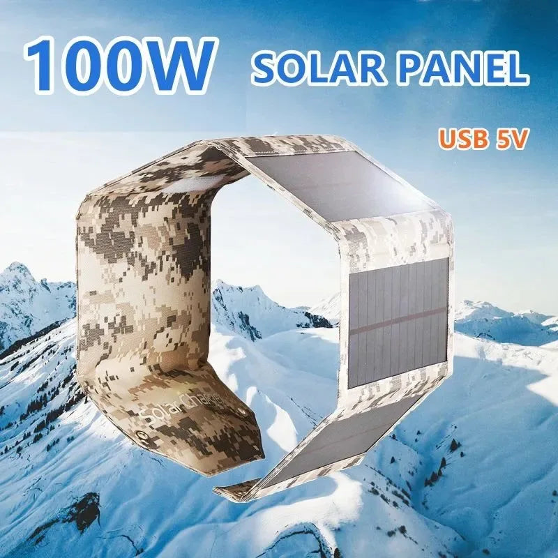 100W Foldable Solar Panel Portable Solar Charger with USB 5V - Waterproof Solar Cell for Outdoor Mobile Power, Camping, and Hiking - Trekker Essentials