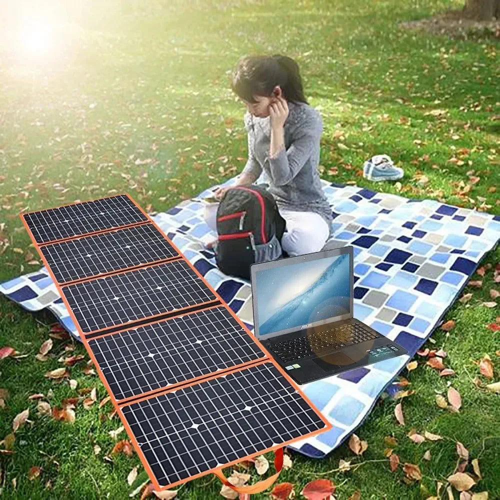 100W Foldable Solar Panel Portable Solar Charger for 12V Battery Power Station, USB Mobile Phone Power Bank, Laptop, Camper, Hiking - Trekker Essentials