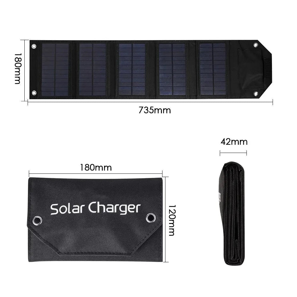 100W Foldable Solar Panel Portable Solar Charger with USB 5V - Waterproof Solar Cell for Outdoor Mobile Power, Camping, and Hiking - Trekker Essentials