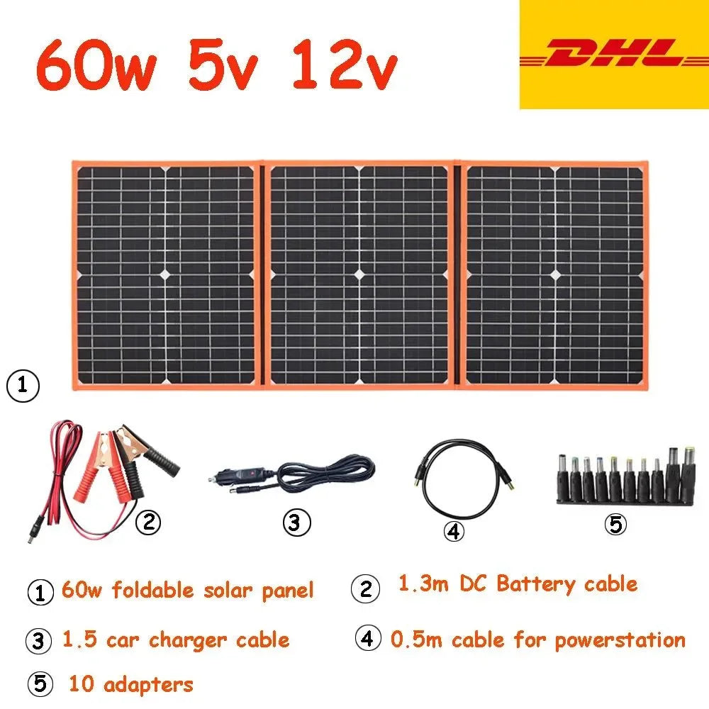 100W Foldable Solar Panel Portable Solar Charger for 12V Battery Power Station, USB Mobile Phone Power Bank, Laptop, Camper, Hiking - Trekker Essentials