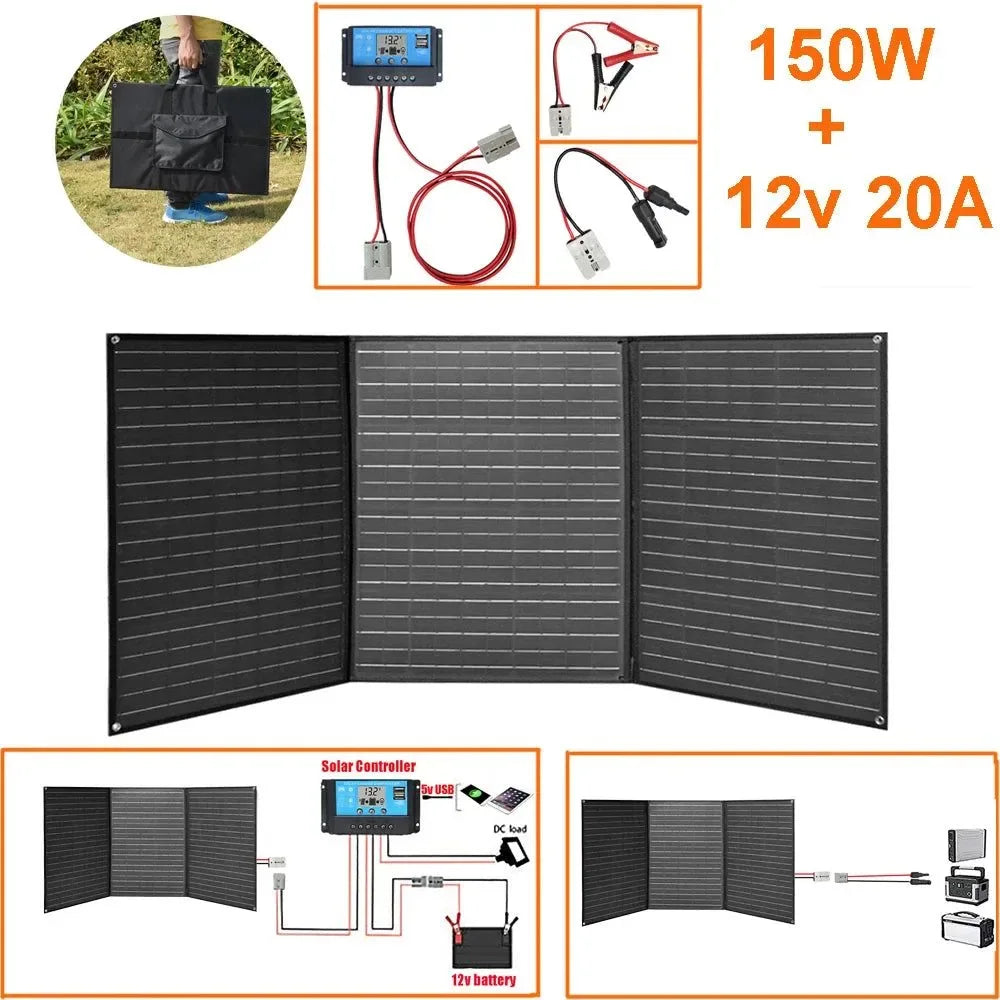 100W Foldable Solar Panel Portable Solar Charger for 12V Battery Power Station, USB Mobile Phone Power Bank, Laptop, Camper, Hiking - Trekker Essentials