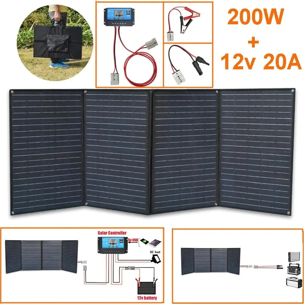 100W Foldable Solar Panel Portable Solar Charger for 12V Battery Power Station, USB Mobile Phone Power Bank, Laptop, Camper, Hiking - Trekker Essentials