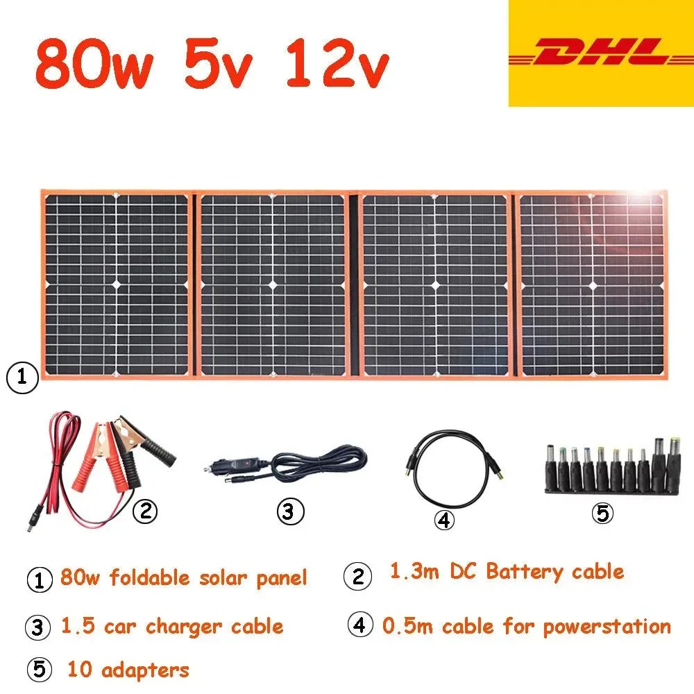 100W Foldable Solar Panel Portable Solar Charger for 12V Battery Power Station, USB Mobile Phone Power Bank, Laptop, Camper, Hiking - Trekker Essentials