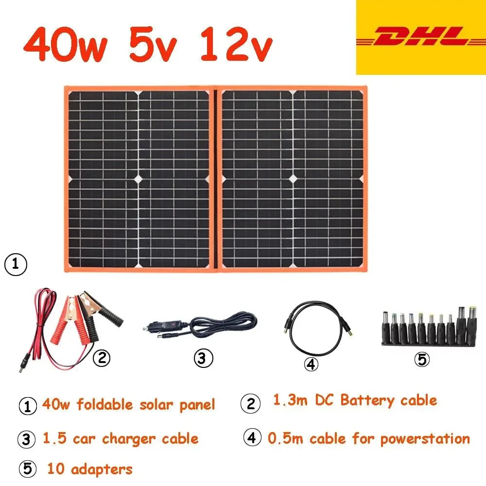 100W Foldable Solar Panel Portable Solar Charger for 12V Battery Power Station, USB Mobile Phone Power Bank, Laptop, Camper, Hiking - Trekker Essentials