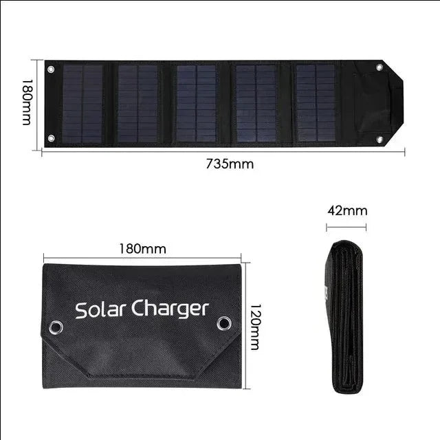 100W Foldable Solar Panel USB 5V Solar Charger - Portable Solar Cell for Outdoor Phone Power Bank, Camping, Hiking - Trekker Essentials