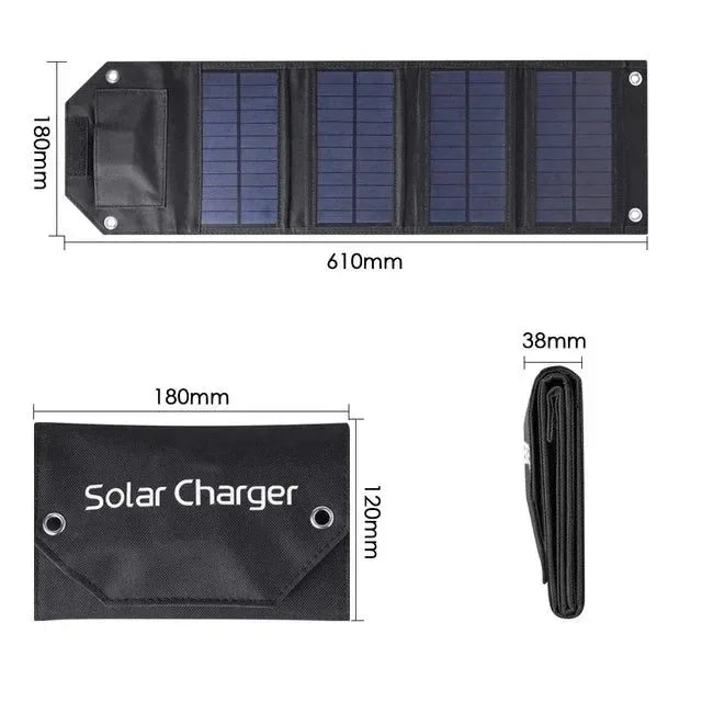 100W Foldable Solar Panel USB 5V Solar Charger - Portable Solar Cell for Outdoor Phone Power Bank, Camping, Hiking - Trekker Essentials