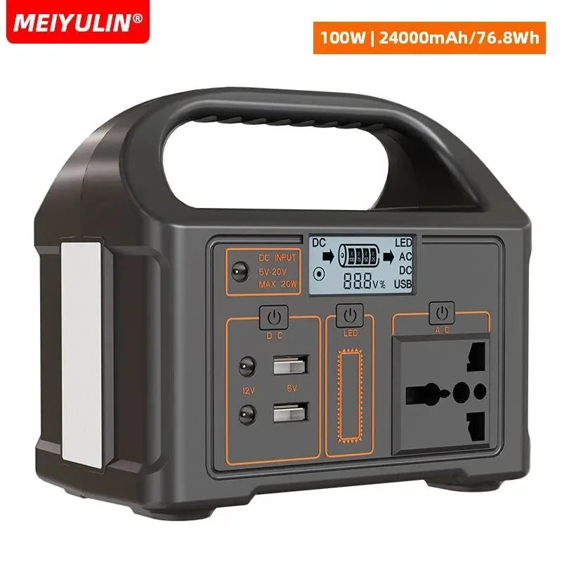 100W Portable LiFePO4 Power Station 24000mAh — Solar Generator with AC/DC/USB for Camping, Home, and Emergency Backup - Trekker Essentials