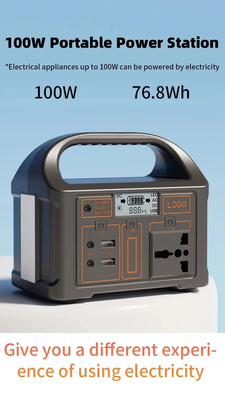 100W Portable LiFePO4 Power Station 24000mAh — Solar Generator with AC/DC/USB for Camping, Home, and Emergency Backup - Trekker Essentials