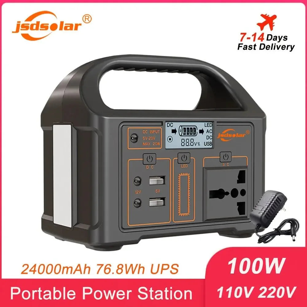 100W Portable Power Station 220V/110V Solar Generator - 24000mAh LiFePO4 Emergency Mobile Power Bank for Camping - Trekker Essentials