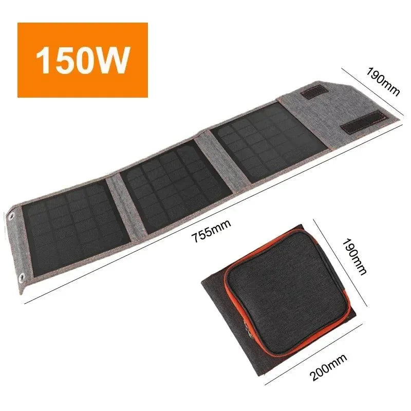 100W/150W Folding Solar Panel USB 5V Solar Charger | Portable Solar Cell Outdoor Phone Power Bank for Camping and Hiking with Cable - Trekker Essentials