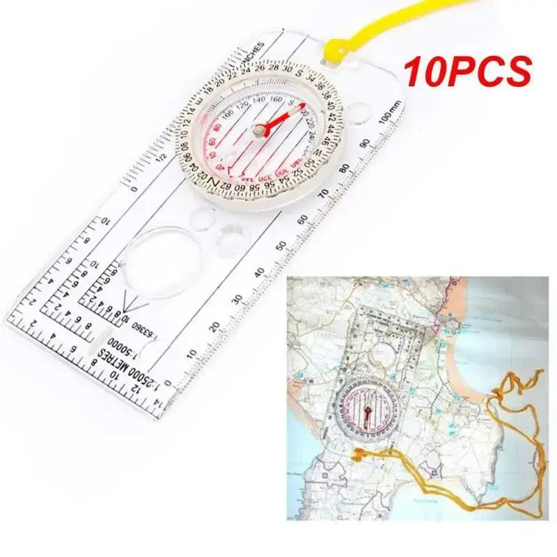 10PCS Drawing Scale Compass - Portable Handheld Navigation Map Reading Ruler for Outdoor Camping and Hiking - Trekker Essentials