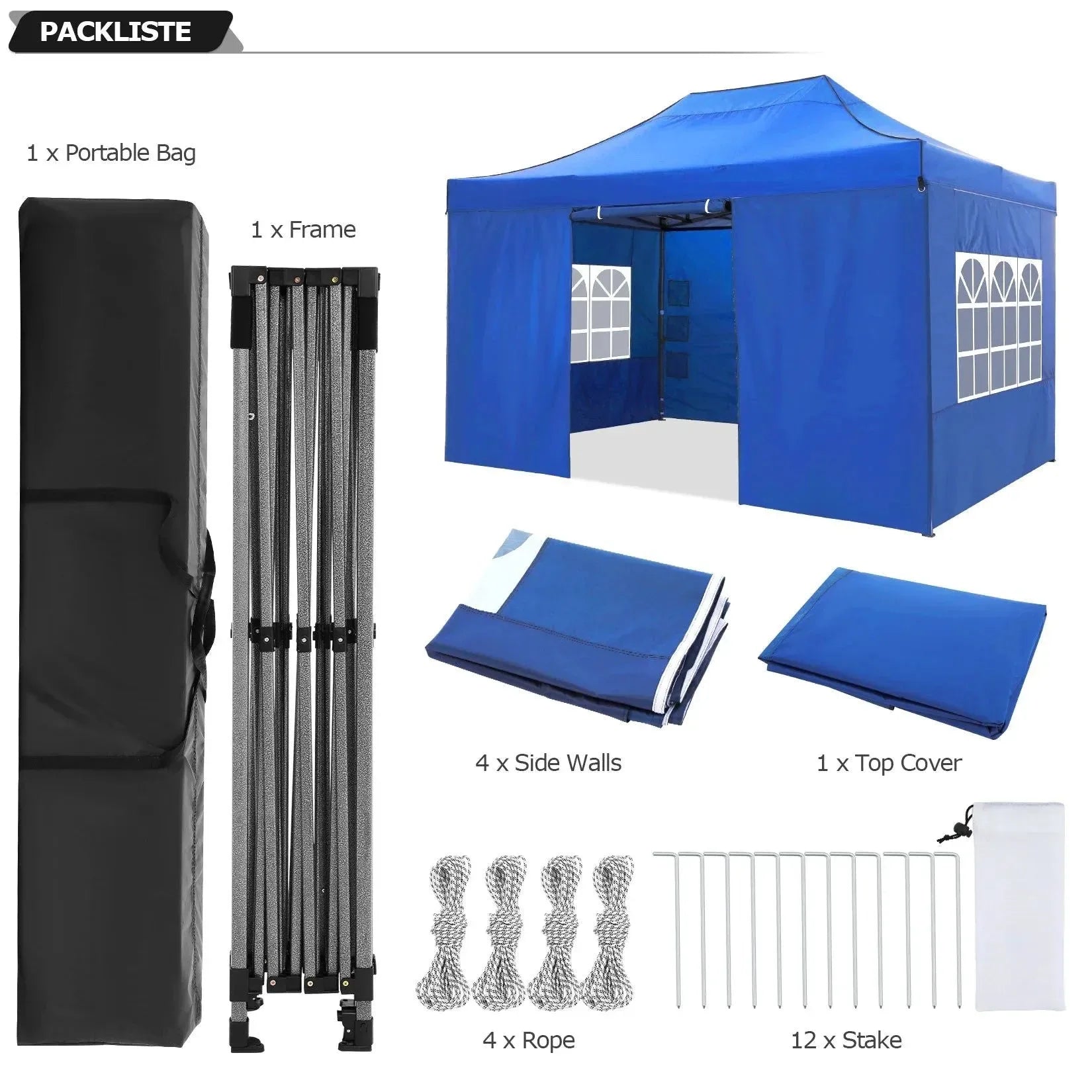10'x15' Heavy-Duty Pop-Up Canopy Tent – Waterproof 4-Sidewall Commercial Gazebo - Trekker Essentials