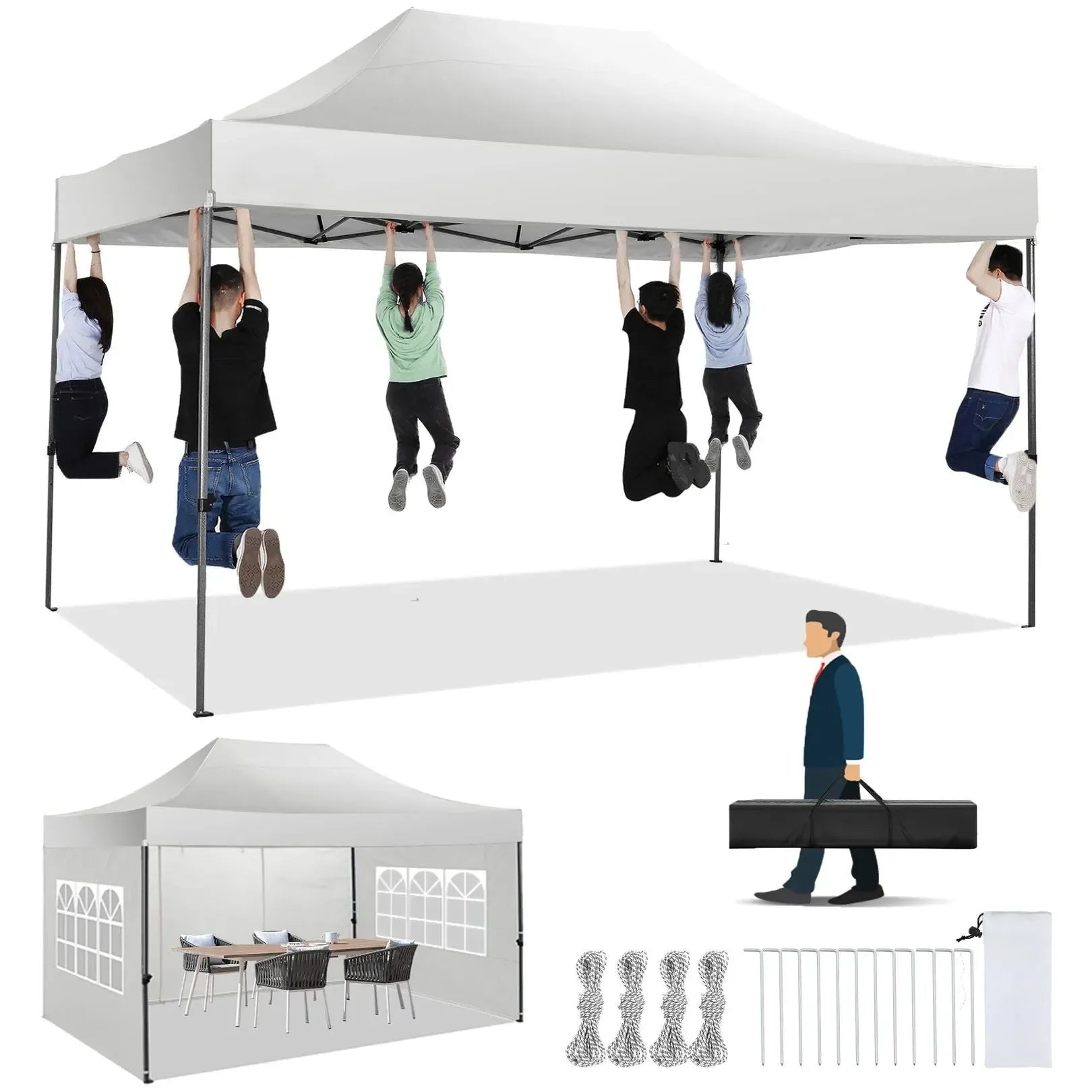 10'x15' Heavy-Duty Pop-Up Canopy Tent – Waterproof 4-Sidewall Commercial Gazebo - Trekker Essentials