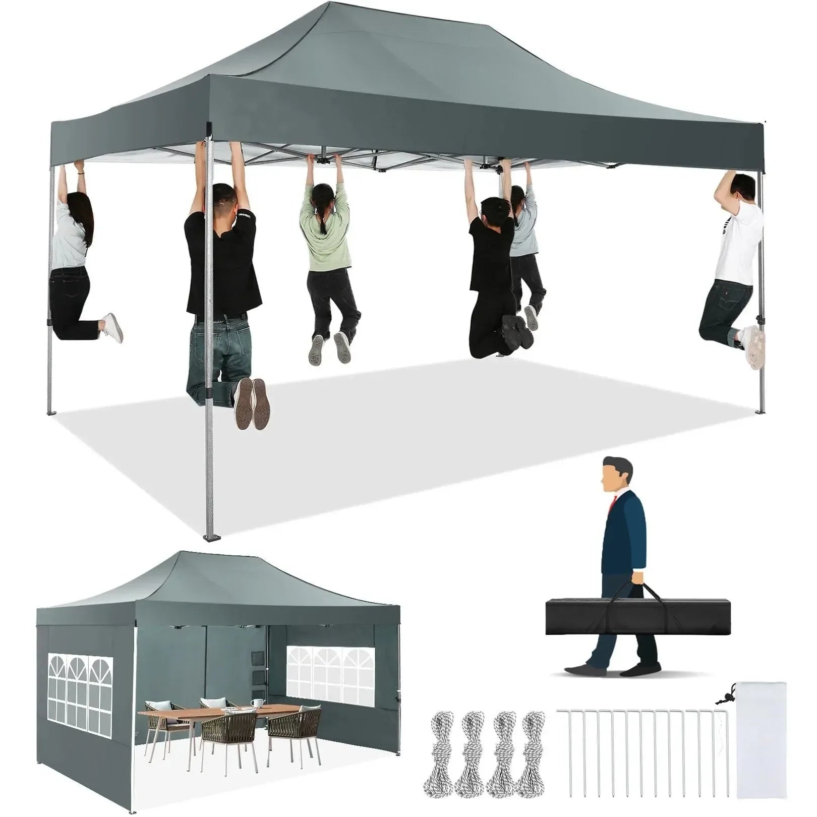 10'x15' Heavy-Duty Pop-Up Canopy Tent – Waterproof 4-Sidewall Commercial Gazebo - Trekker Essentials
