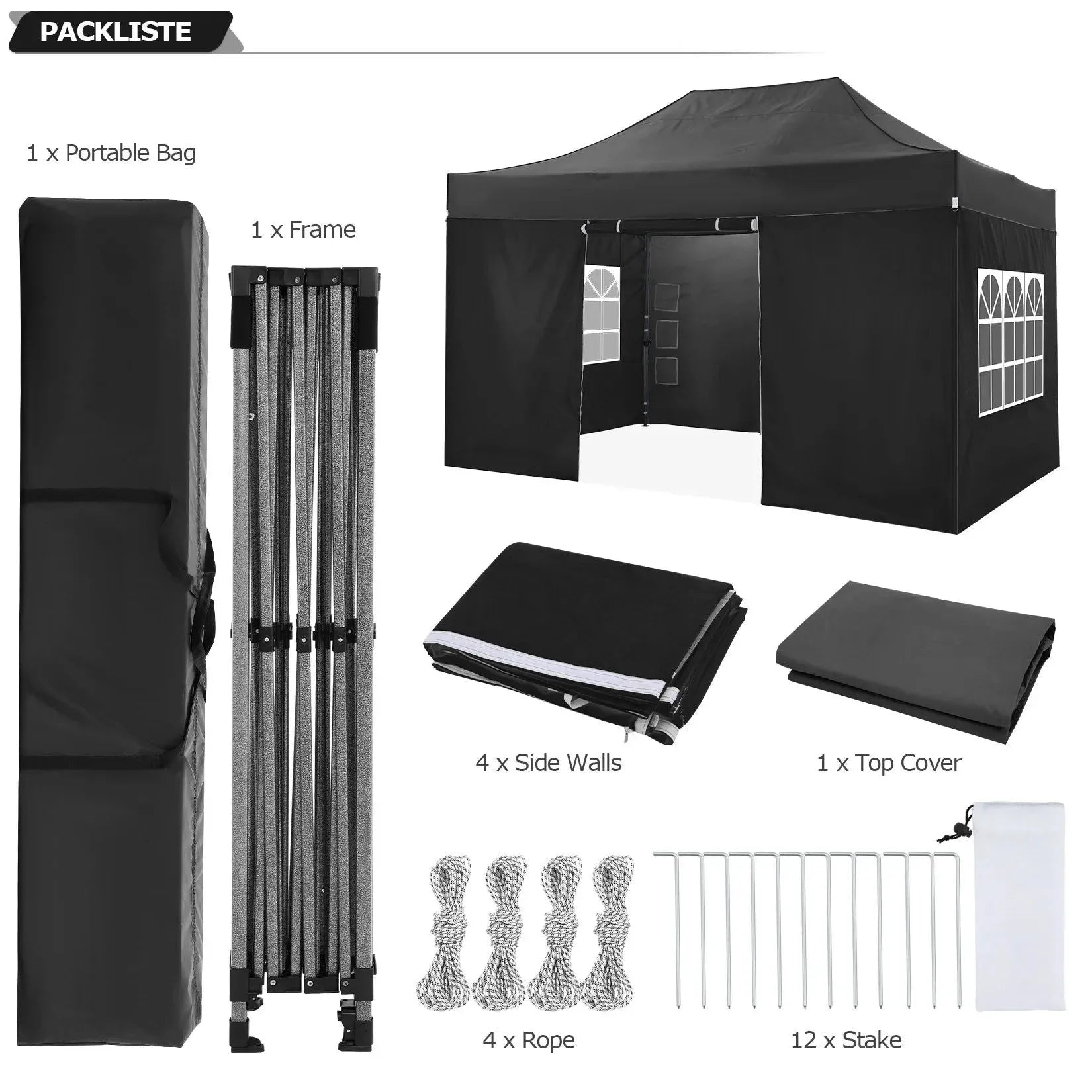 10'x15' Heavy-Duty Pop-Up Canopy Tent – Waterproof 4-Sidewall Commercial Gazebo - Trekker Essentials