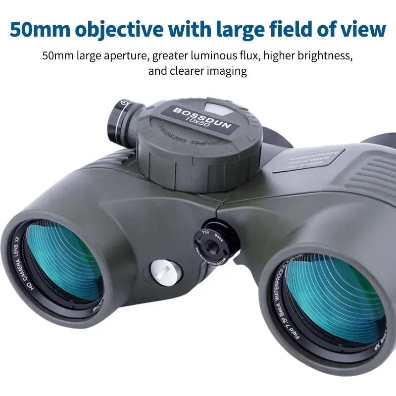 10X50 Professional Military Nautical HD Binoculars | Waterproof Powerful Rangefinder with Compass for Hunting and Camping - Trekker Essentials