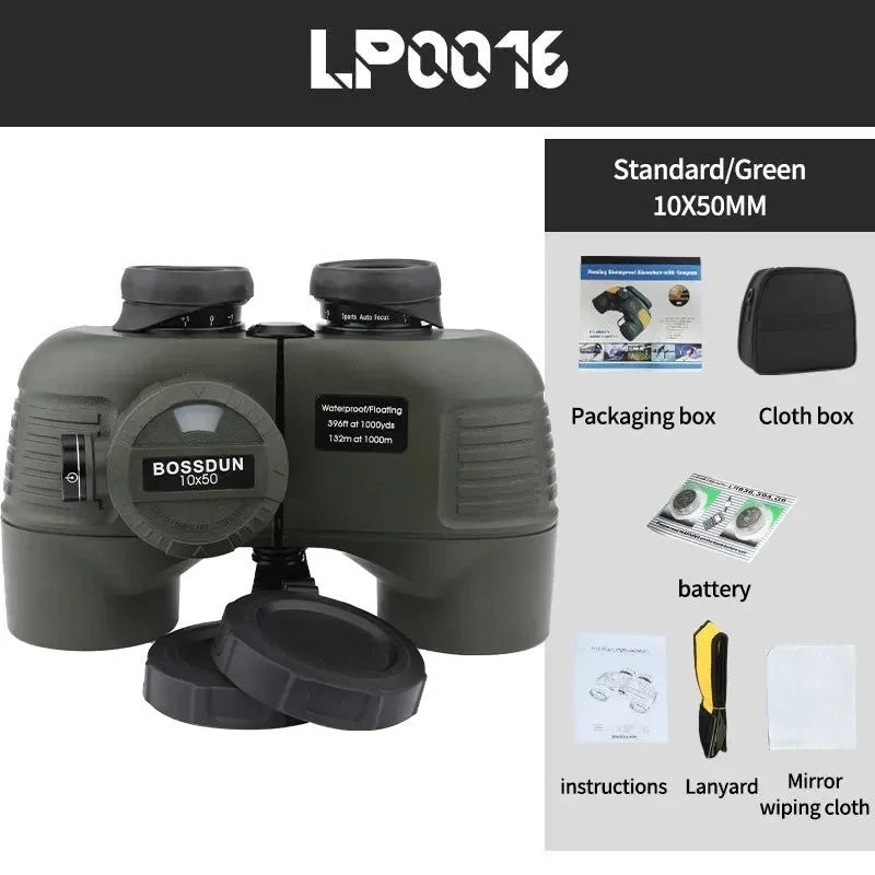 10X50 Professional Military Nautical HD Binoculars | Waterproof Powerful Rangefinder with Compass for Hunting and Camping - Trekker Essentials