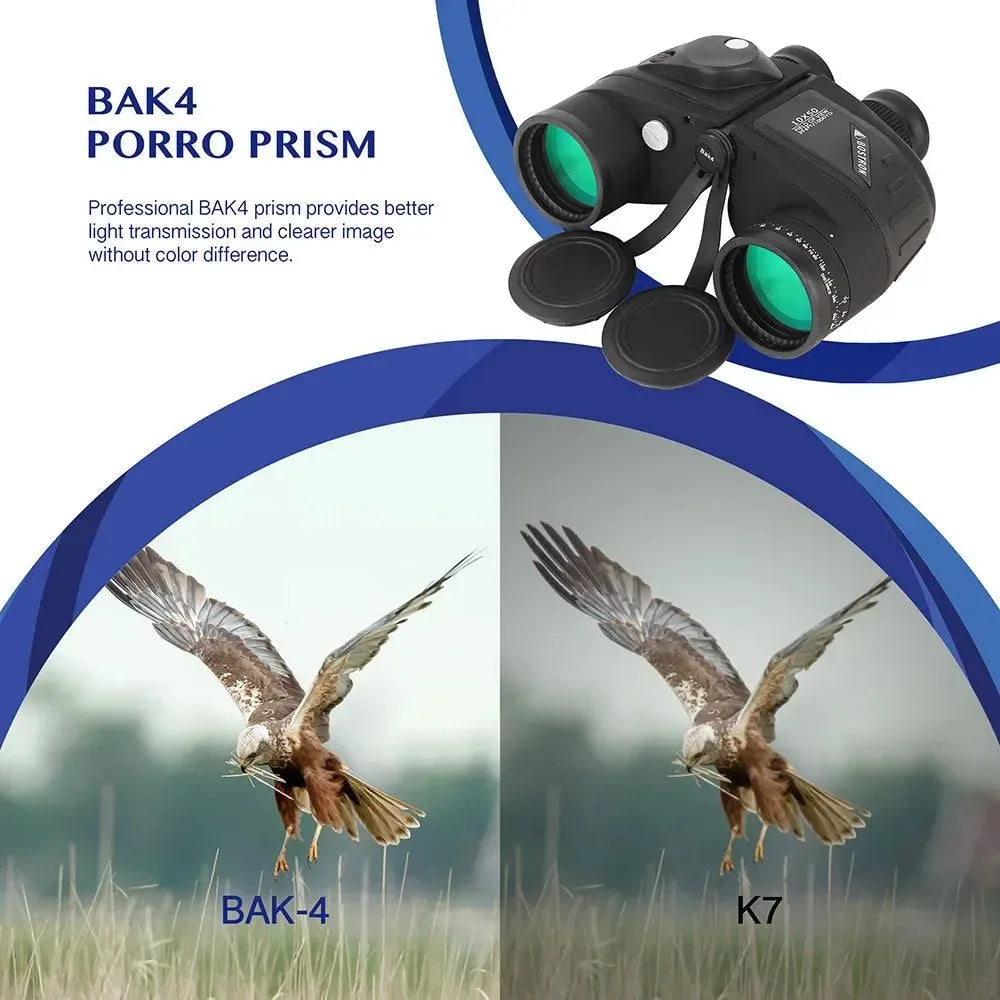 10X50 Waterproof Binoculars with Rangefinder Compass and Bak4 Prism - Trekker Essentials