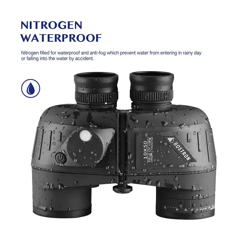 10X50 Waterproof Binoculars with Rangefinder Compass and Bak4 Prism - Trekker Essentials