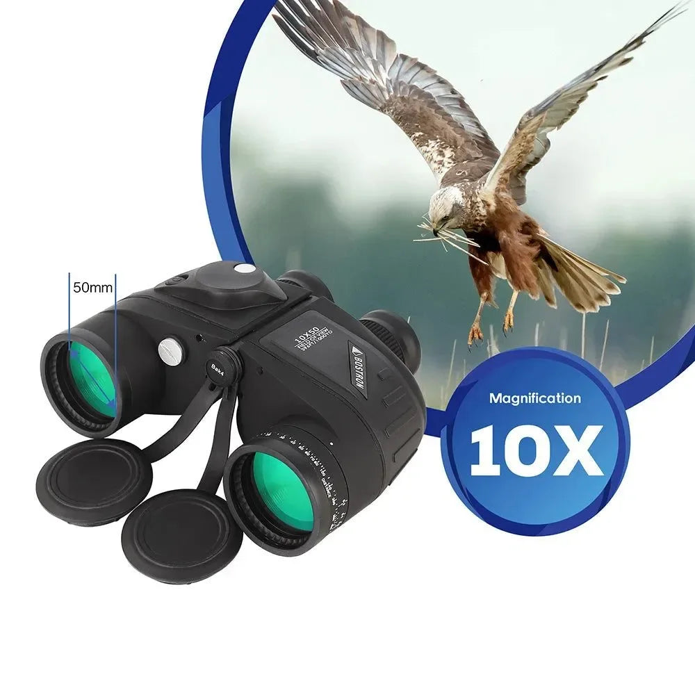 10X50 Waterproof Binoculars with Rangefinder Compass and Bak4 Prism - Trekker Essentials